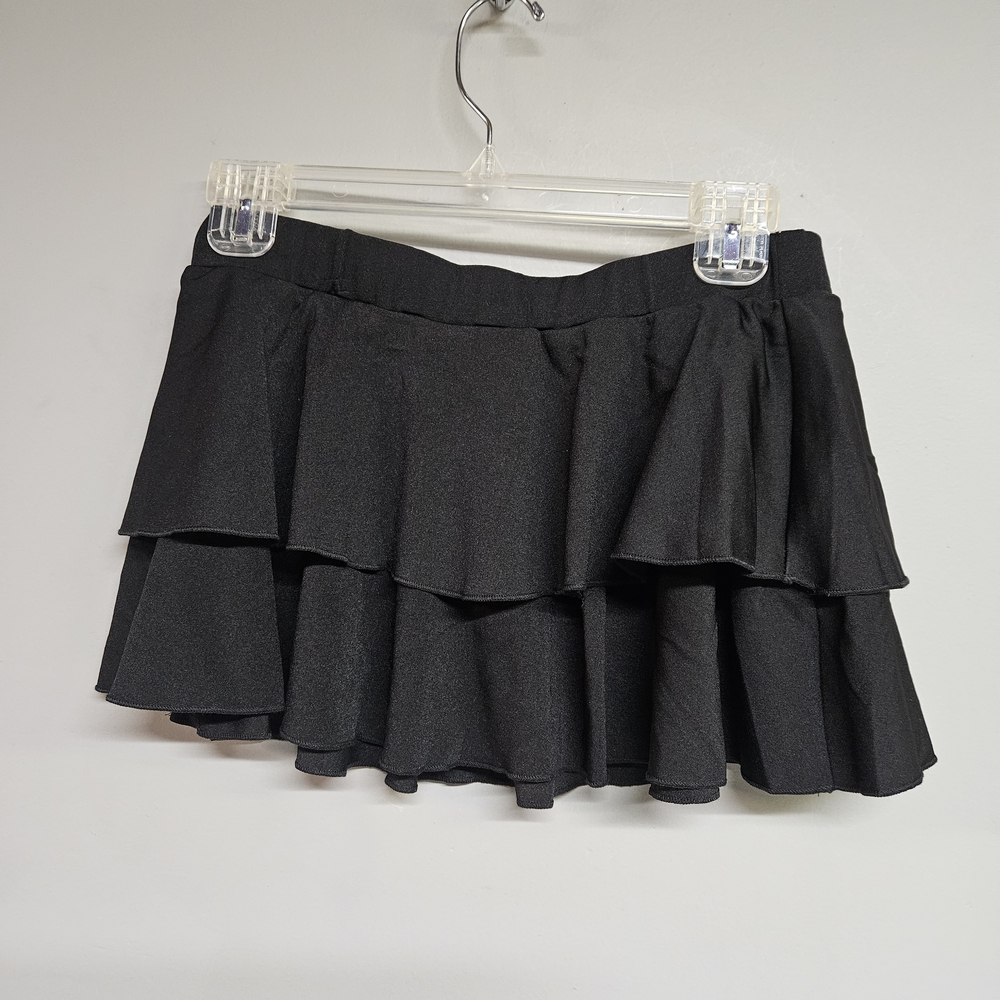 Black Mini Skirt  Women's Small Pleated Ruffled Hem Lingerie Beach Coverup